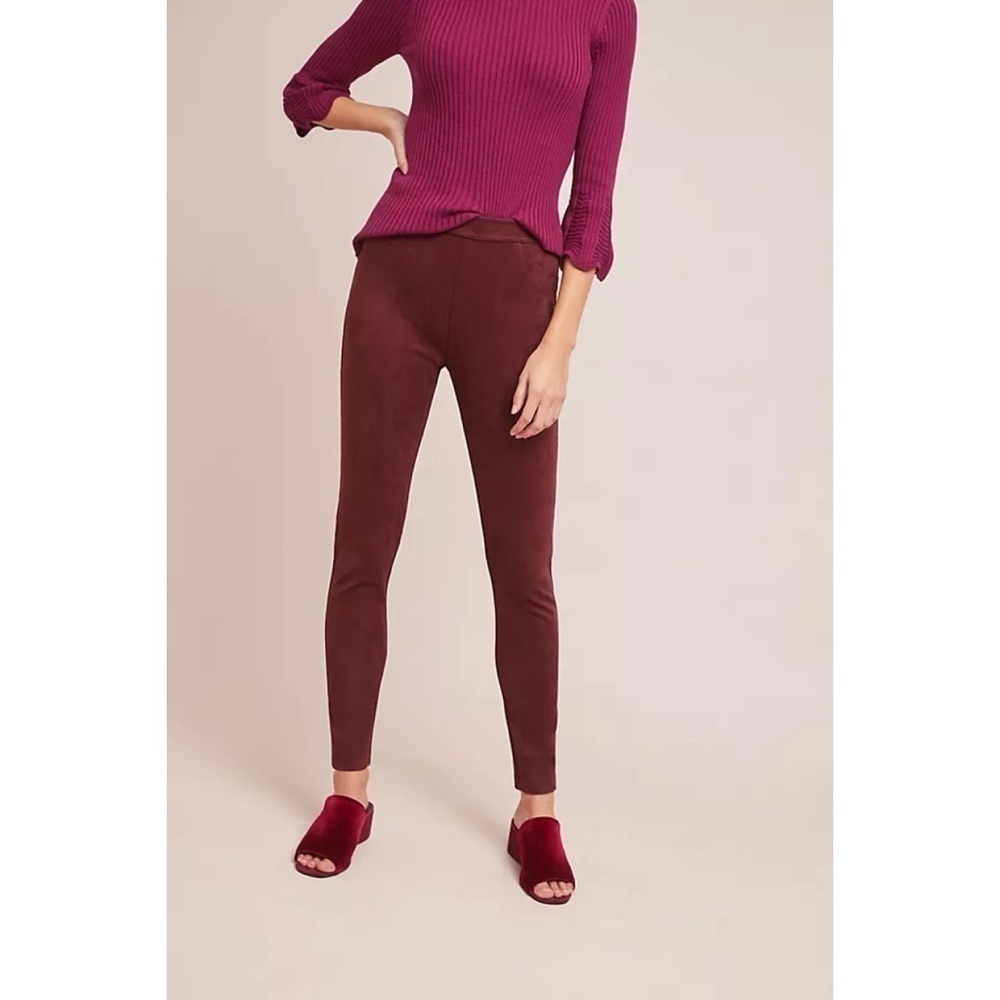 Anthropologie x Sanctuary Faux Suede Leggings in Wine